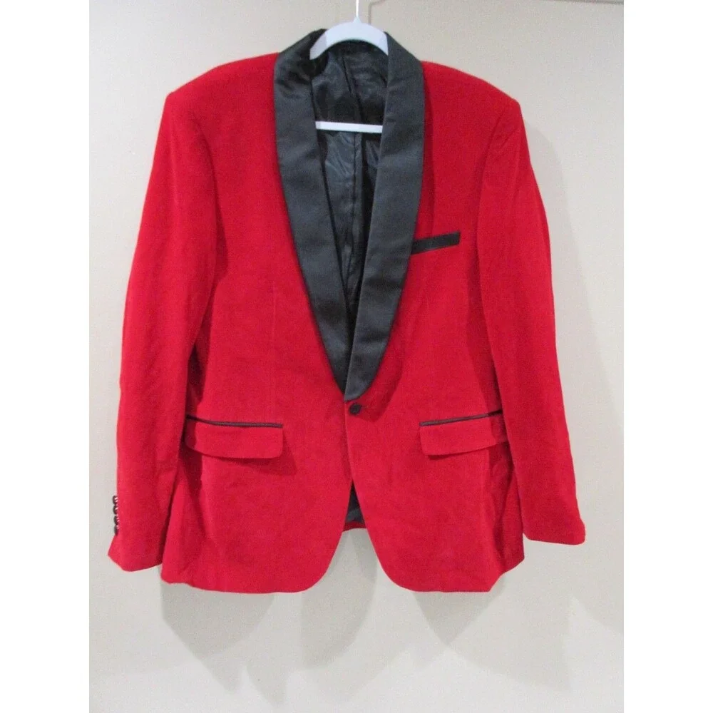 Kudoro Artno Tuxedo Red Velvet Jacket Men Lg Red/Black Standard Nylon/Polyester